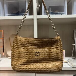 Eric Javits New York Powchky Zip Top Satchel Straw Tan Slouchy Shoulder Bag